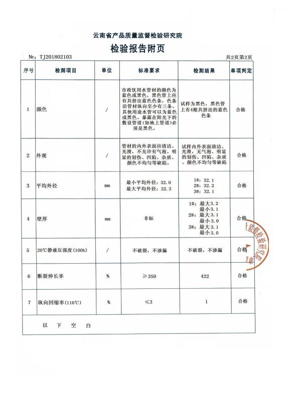 PE给水管检验报告